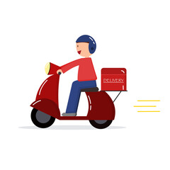 Illustrator vector of a delivery service, a man ride a scooter to delivery food, delivery man