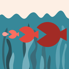 The big fish eat small fish, food chain illustration vector