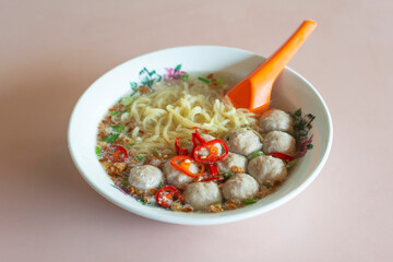 Minced meat noodles with meat balls singapore hawker food
