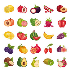 bundle of fresh fruits set icons