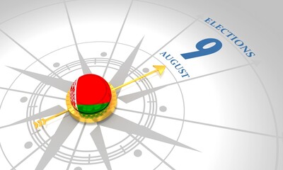 Voting concept. Belarus elections. 3D rendering. Abstract compass points to the elections date