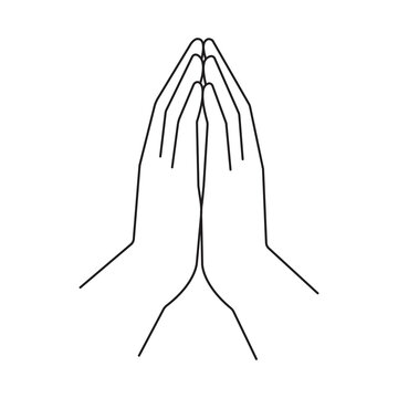 Vector image of hands in prayer. Illustration of faith in God. Symbol of religiosity and Christianity.