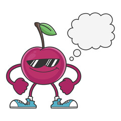 smiling cherry cartoon with sunglasses character