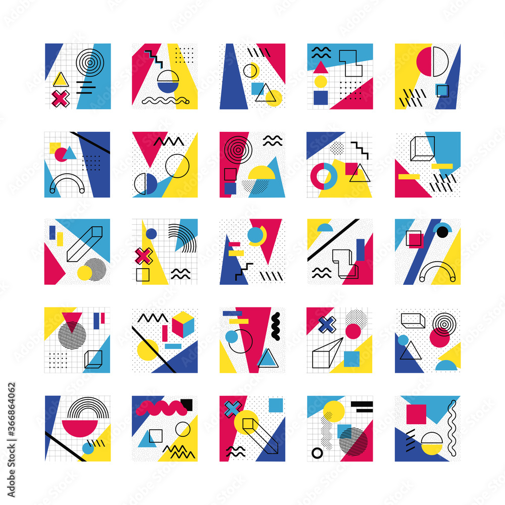 Poster bundle of abstract posters with colors and figures geometrics