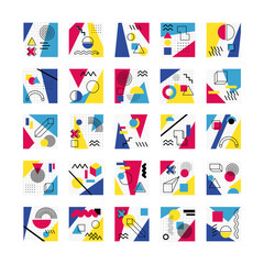 Fototapeta premium bundle of abstract posters with colors and figures geometrics