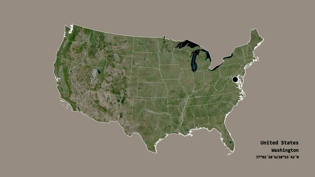 Ohio, state of United States mainland, with its capital, localized, outlined and zoomed with informative overlays on a satellite map in the Stereographic projection. Animation 3D