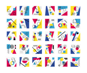 bundle of abstract posters with colors and figures geometrics