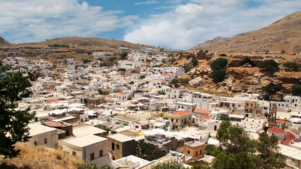 Fototapeta na wymiar Lindos village view from the Acropolis Hill, Rhodes island, Greece