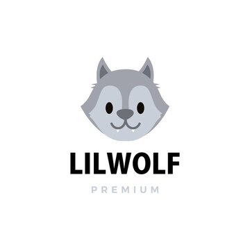 cute little wolf cartoon logo vector icon illustration