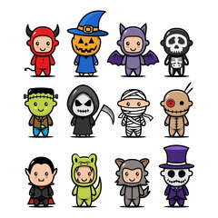 Set of cute Halloween costume design icon illustration