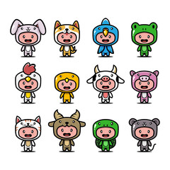 Obraz premium Set of cute animal pet mascot design icon illustration