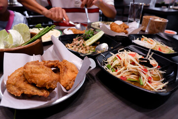 Many Thai food on the table.