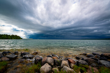 Fototapeta na wymiar Stormy Weather over Clear Lake Manitoba Canada