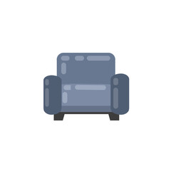 Armchair. Soft furniture. Grey blue chair. Cartoon flat illustration. Element of interior. Place for relax and rest
