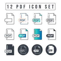 PDF File Format Icon Set. 12 PDF icon set.