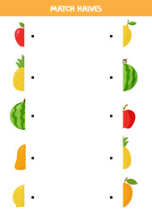 Match halves of cute cartoon fruits. Game for children.