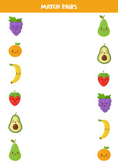 Match pairs of cute cartoon fruits. Game for children.