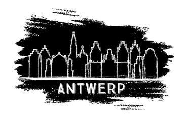 Antwerp Belgium City Skyline Silhouette. Hand Drawn Sketch.