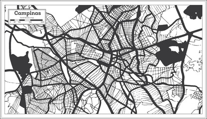 Campinas Brazil City Map in Black and White Color in Retro Style. Outline Map.