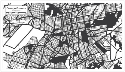 Campo Grande Brazil City Map in Black and White Color in Retro Style. Outline Map.