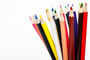 Color pencils isolated on white background close up
