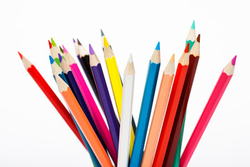 Color pencils isolated on white background close up
