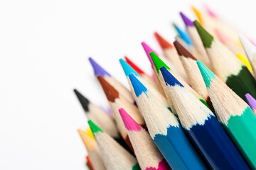Color pencils isolated on white background close up
