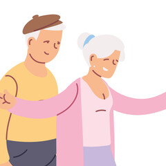 cartoon elderly grandparents couple smiling
