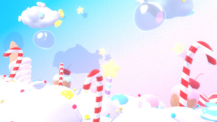 Fototapeta na wymiar Cartoon sweet candy land. 3d rendering picture.