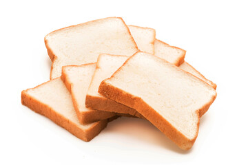 milk bread on white background, homemade slide bread on the wooden broad, Sliced bread isolated on a white background. Bread slices and crumbs viewed from above. Top view