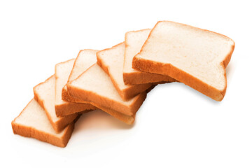 milk bread on white background, homemade slide bread on the wooden broad, Sliced bread isolated on a white background. Bread slices and crumbs viewed from above. Top view