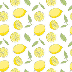 Seamless pattern fresh lemon background, hand draw cute background