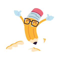 school pencil with happy face cartoon