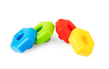 Kids toys background with teddy bear and colorful blocks