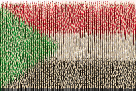 National flag of Sudan made with color pencils. Creativity related conceptual 3D rendering