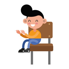 little student boy seated in school chair comic character