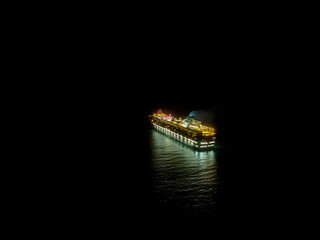 Beautiful aerial view of an empty Gigantic Cruise ship park in Costa Rica due to quarantine