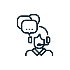 Operator call center with speech bubbles outline icons. Help and support concept. Editable stroke. Isolated icon suitable for web, infographics, interface and apps.