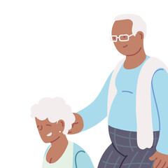 cartoon elderly grandparents couple smiling