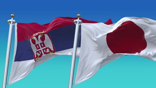 4k Seamless Japan and Kosovo Flags with blue sky background;A fully digital rendering;The animation loops at 20 seconds;JP.