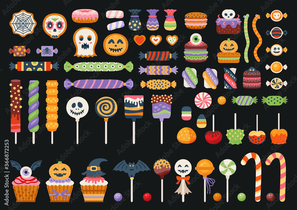 Sticker halloween sweet set isolated in white background.