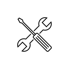 Screwdriver and wrench, vector linear icon.