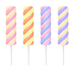 Marshmallow or lollipop candy set realistic vector mockup illustration isolated.