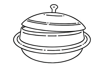 Gamasot, or simply sot, is a big, heavy pot or cauldron used for Korean cooking. Vector line art illustration.