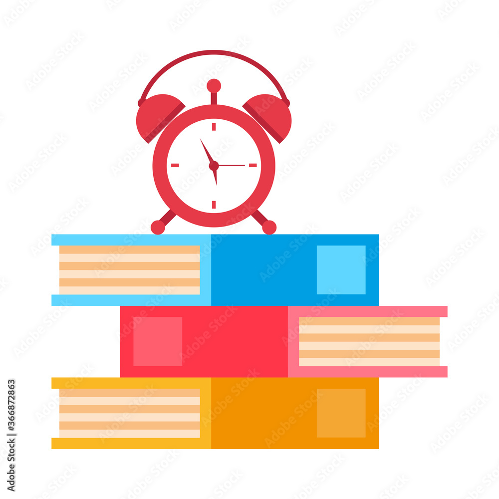 Poster pile text books learning with alarm clock
