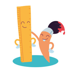 ruler and brush with happy face cartoon