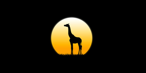 Giraffe in the dark moonlight at duskwalking