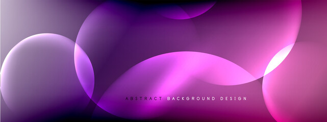 Vector abstract background liquid bubble circles on fluid gradient with shadows and light effects. Shiny design templates for text
