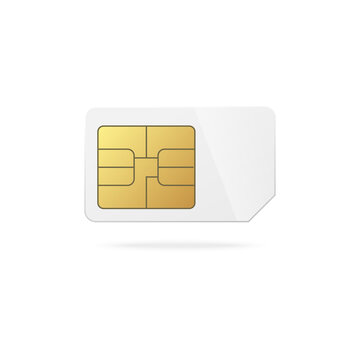 Phone sim card template with golden chip, realistic vector illustration isolated.