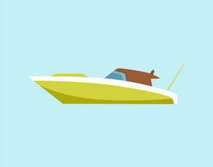 Light motorized sea boat or yacht symbol, flat vector illustration isolated.